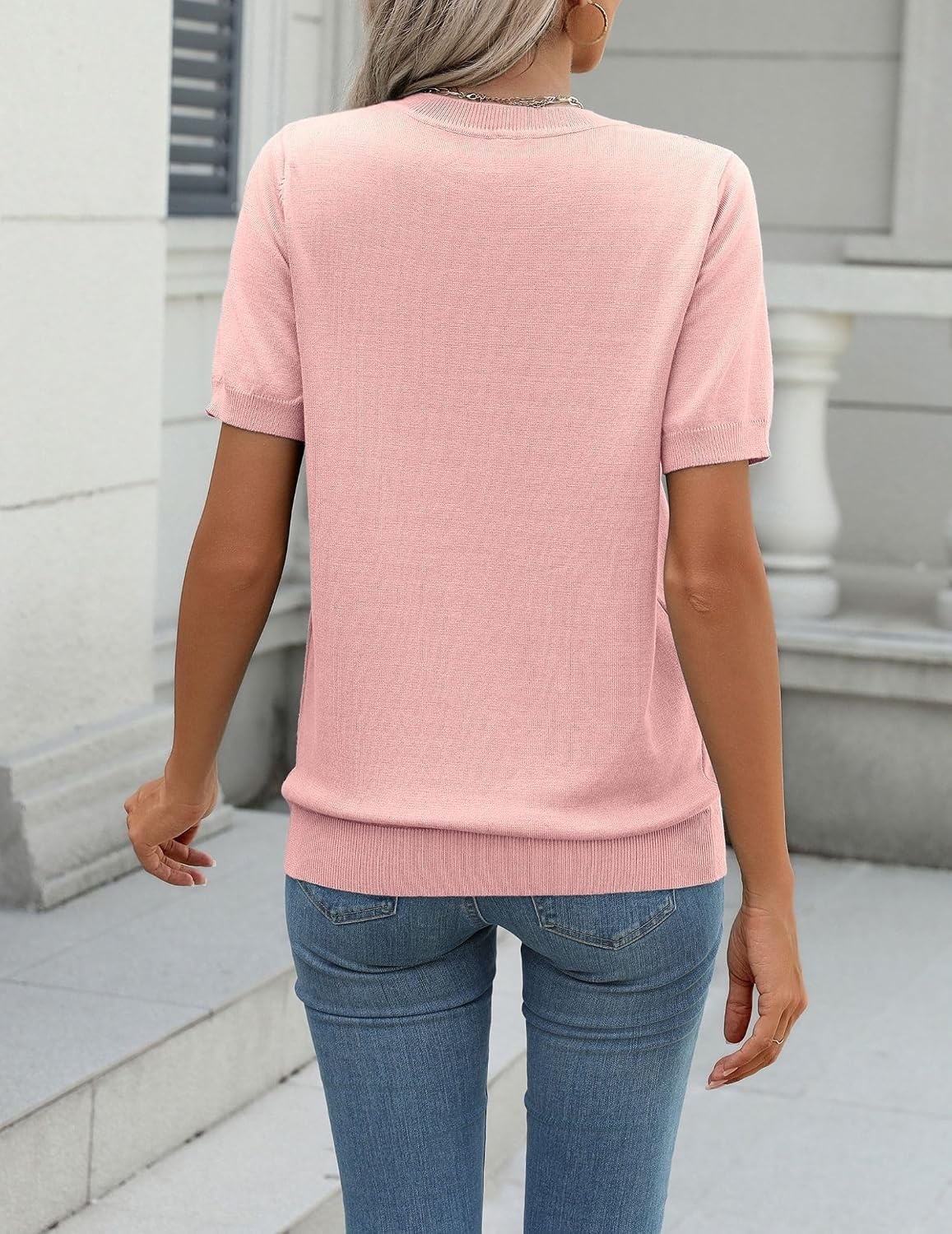 image:imageZeagoo Womens Tops Short Sleeve Sweater Crewneck Basic Fashion ClothingPink