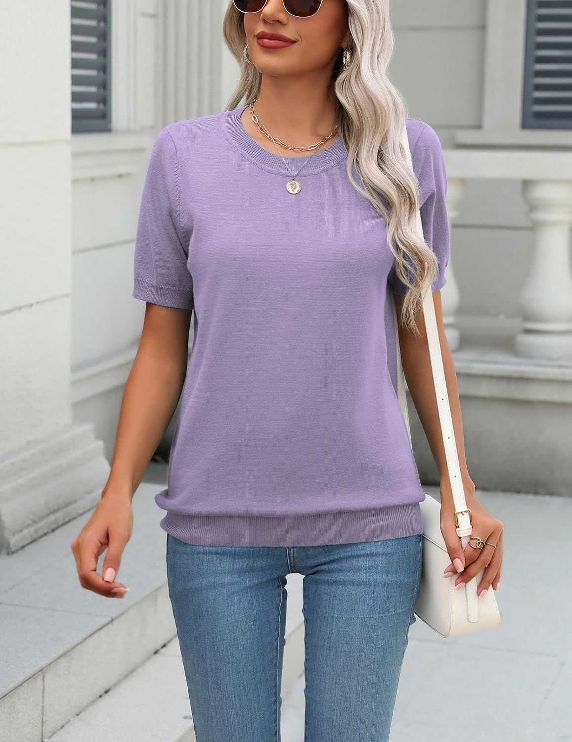 image:imageZeagoo Womens Tops Short Sleeve Sweater Crewneck Basic Fashion ClothingPurple