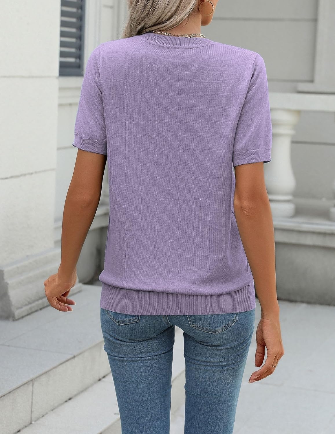 image:imageZeagoo Womens Tops Short Sleeve Sweater Crewneck Basic Fashion ClothingPurple