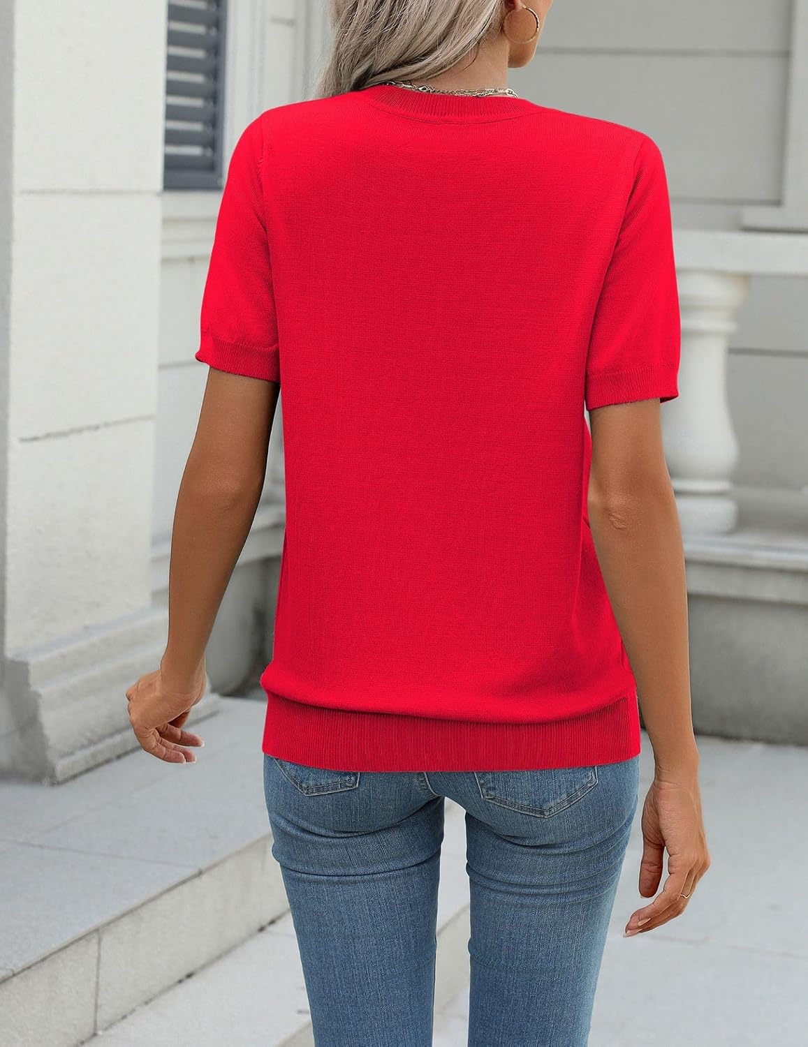image:imageZeagoo Womens Tops Short Sleeve Sweater Crewneck Basic Fashion ClothingRed