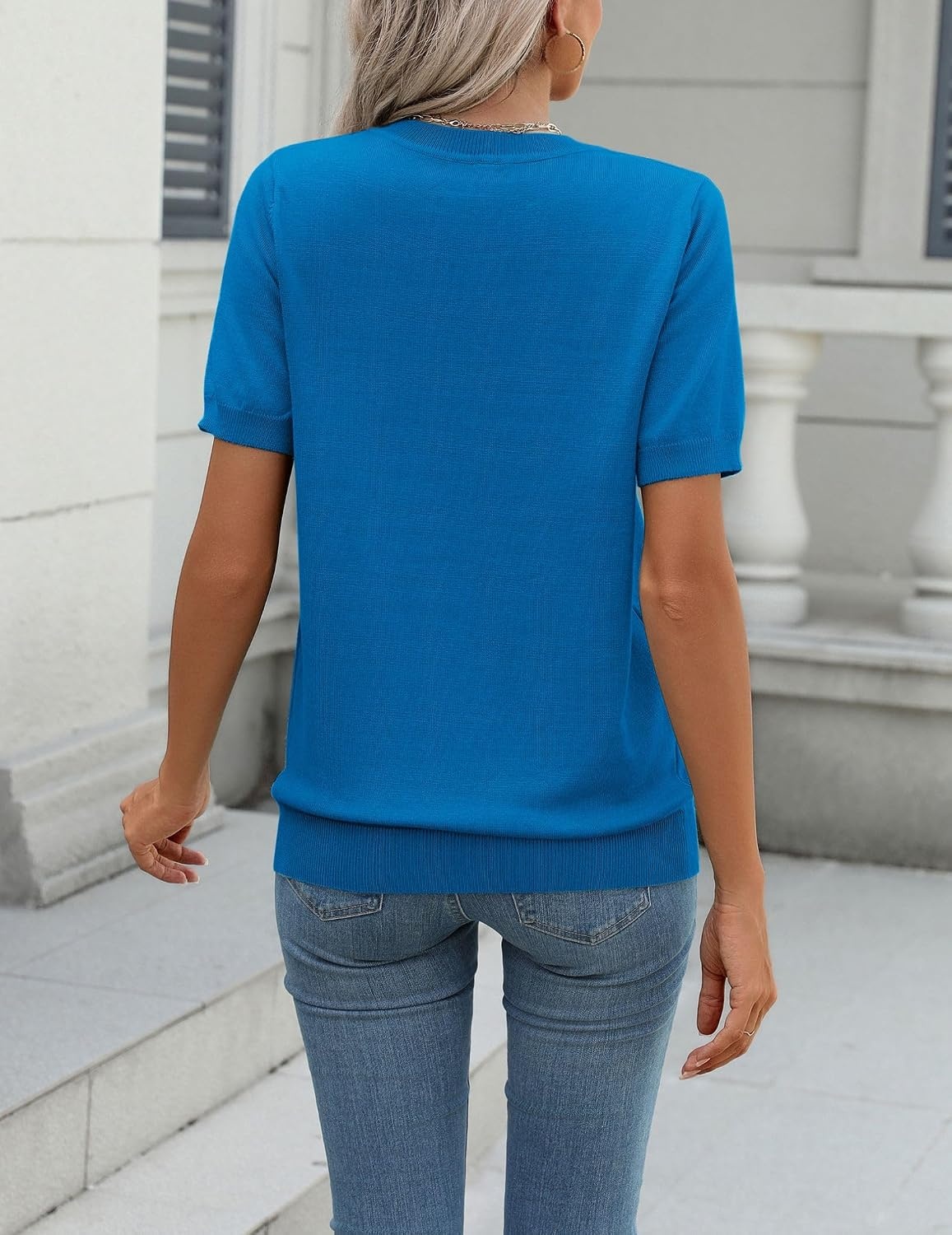 image:imageZeagoo Womens Tops Short Sleeve Sweater Crewneck Basic Fashion ClothingSky Blue
