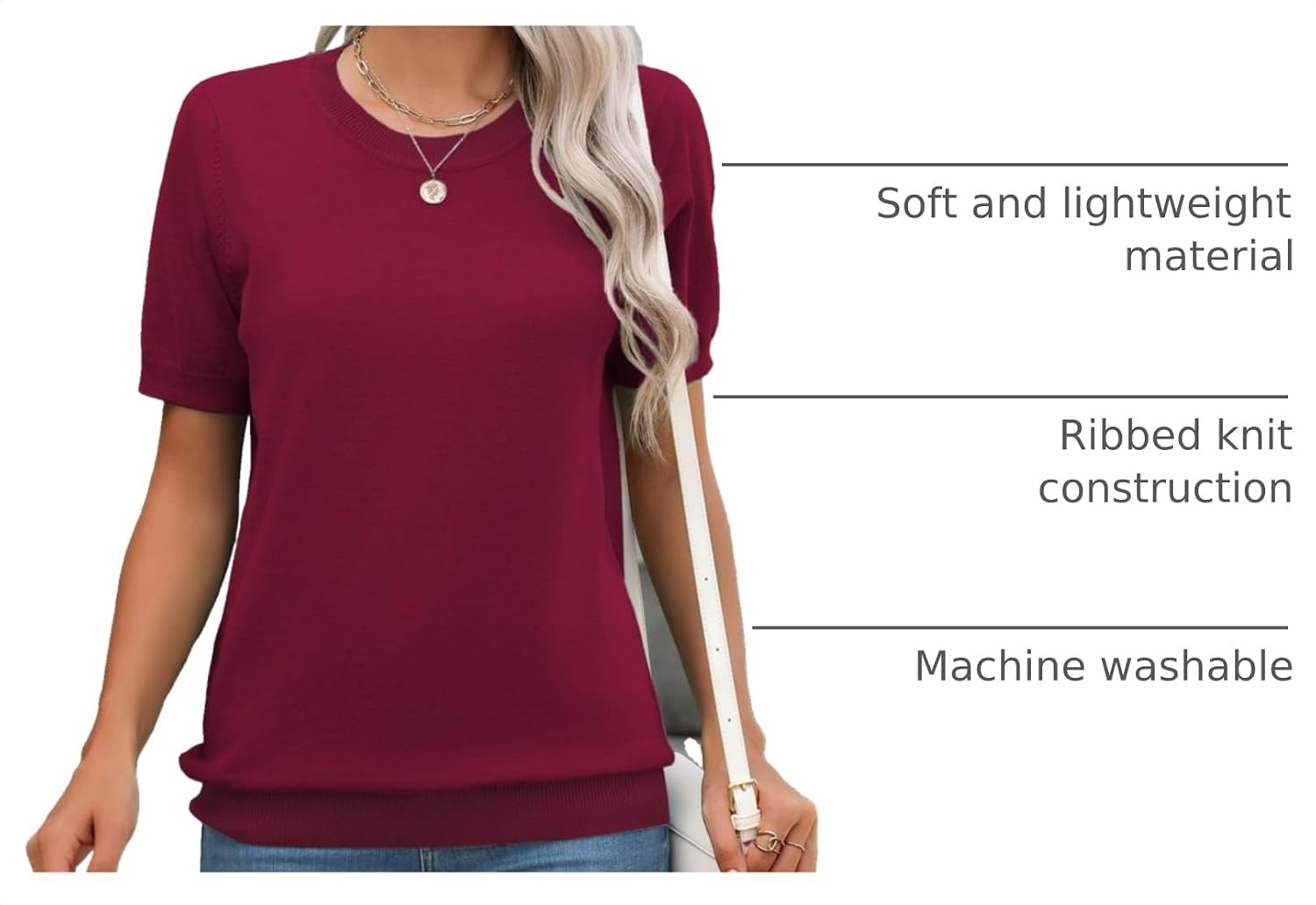 image:imageZeagoo Womens Tops Short Sleeve Sweater Crewneck Basic Fashion ClothingWine Red