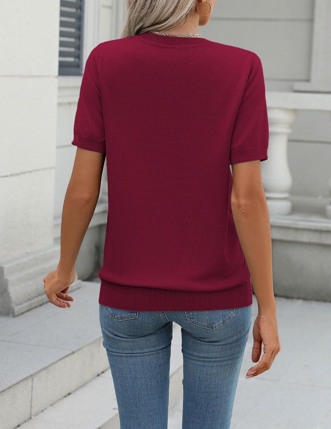 image:imageZeagoo Womens Tops Short Sleeve Sweater Crewneck Basic Fashion ClothingWine Red