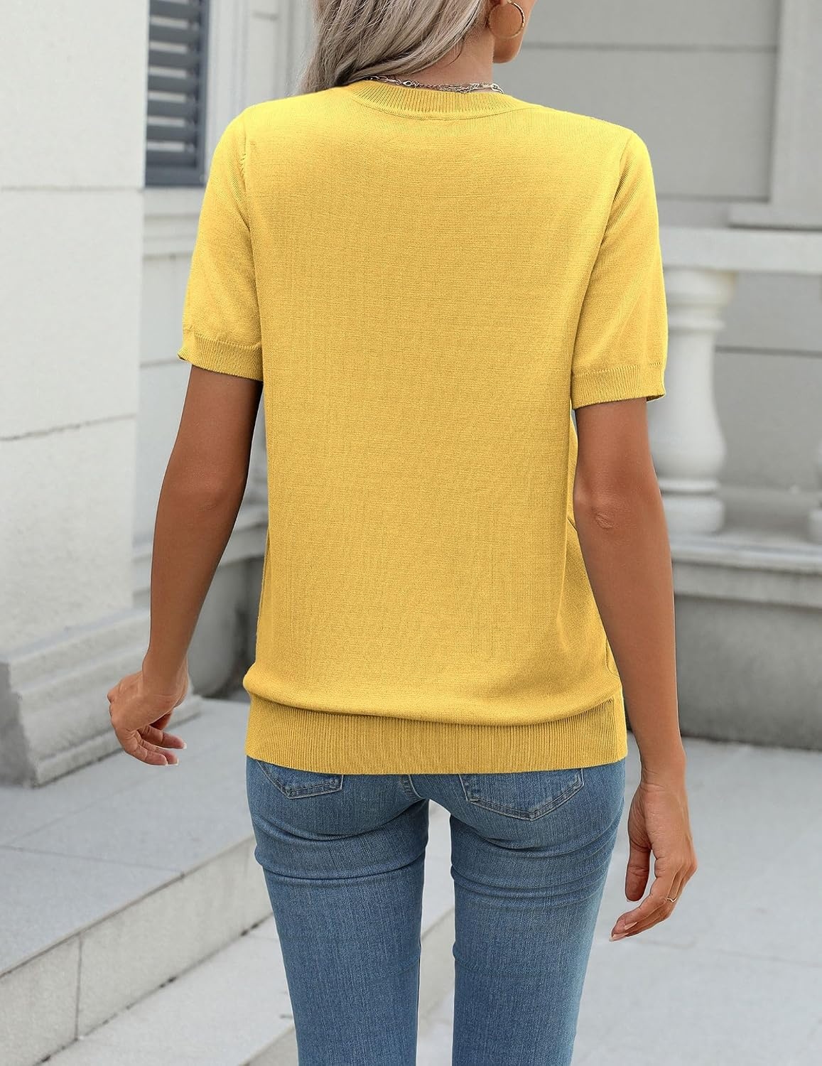 image:imageZeagoo Womens Tops Short Sleeve Sweater Crewneck Basic Fashion ClothingYellow