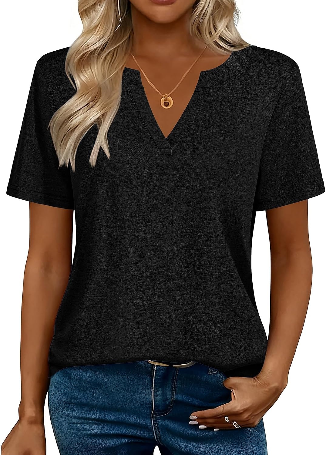 image:imageZeagoo Womens Tops Short Sleeve V Neck Tee Shirts Cute Dressy CasualBblack