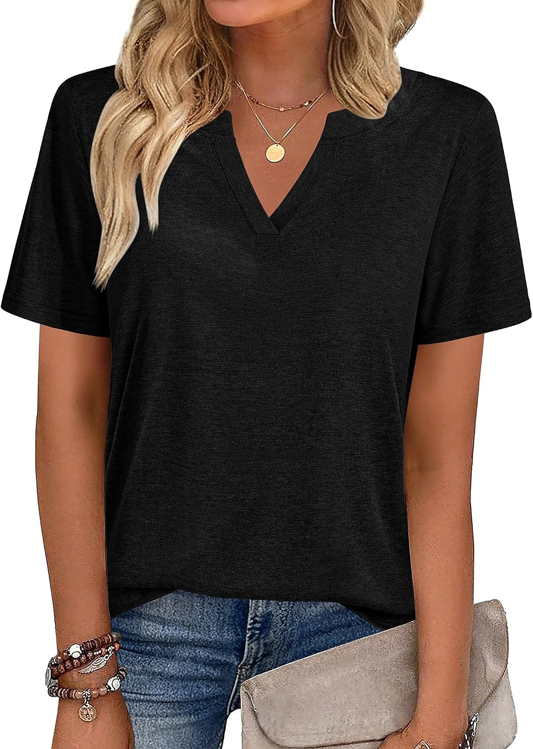 image:imageZeagoo Womens Tops Short Sleeve V Neck Tee Shirts Cute Dressy CasualBblack