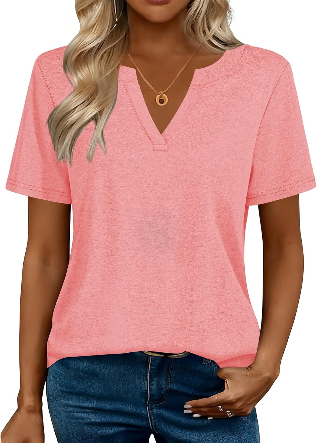 image:imageZeagoo Womens Tops Short Sleeve V Neck Tee Shirts Cute Dressy CasualBcoral