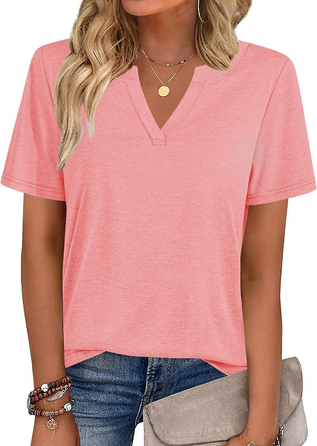 image:imageZeagoo Womens Tops Short Sleeve V Neck Tee Shirts Cute Dressy CasualBcoral