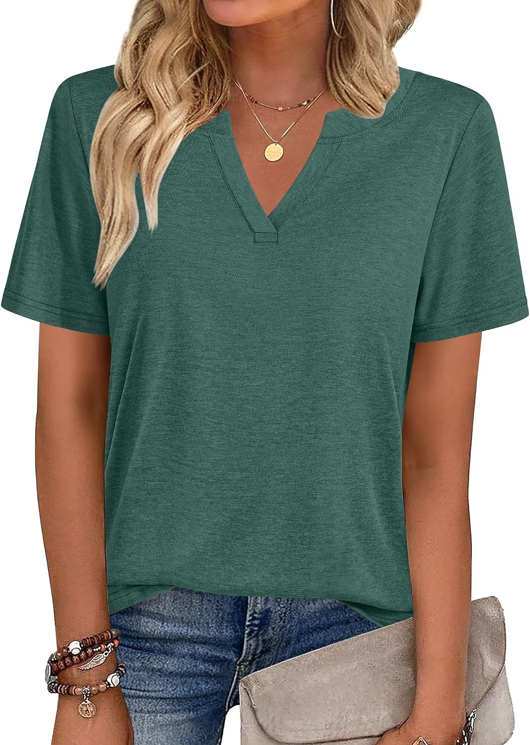 image:imageZeagoo Womens Tops Short Sleeve V Neck Tee Shirts Cute Dressy CasualBgreen