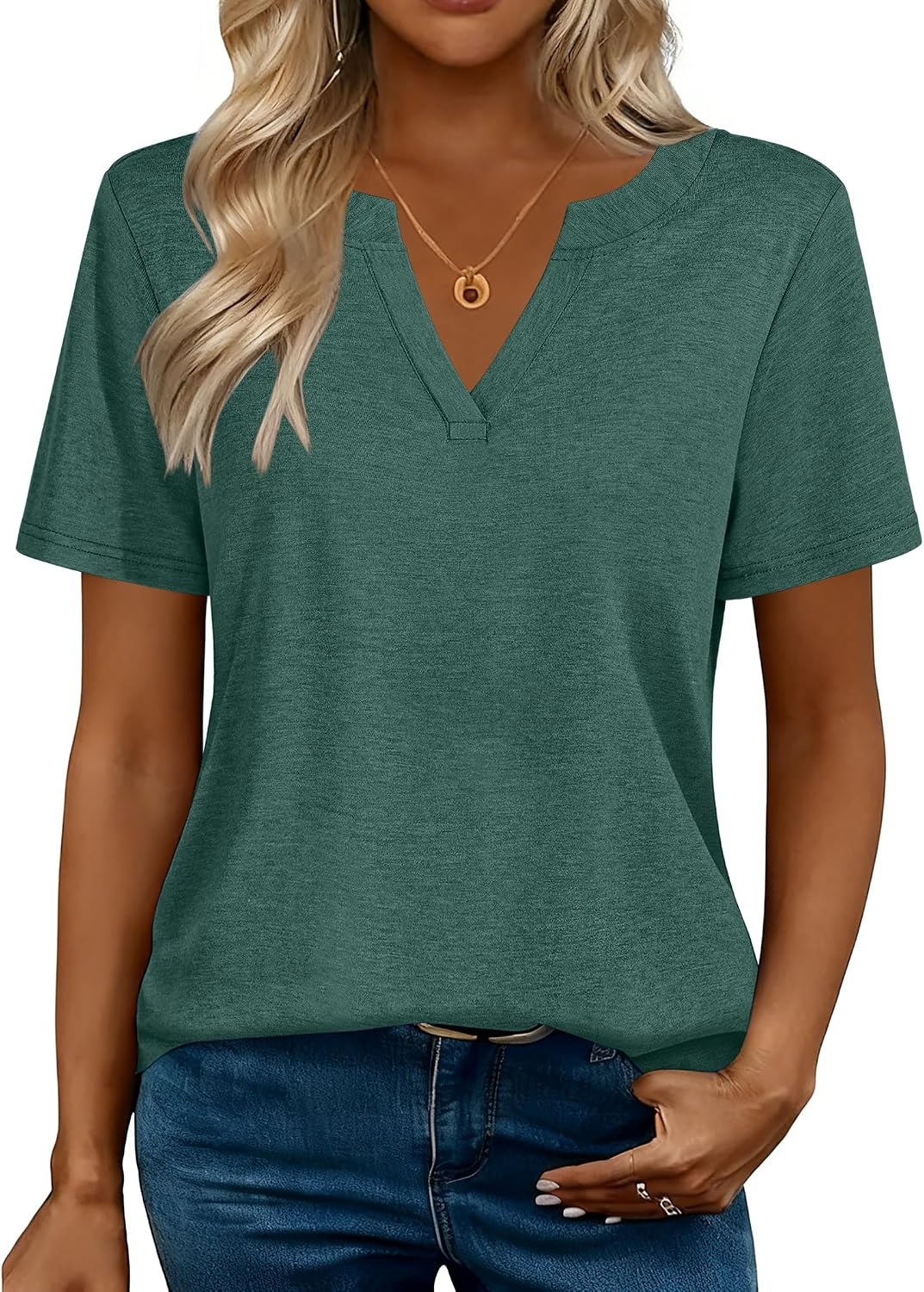 image:imageZeagoo Womens Tops Short Sleeve V Neck Tee Shirts Cute Dressy CasualBgreen