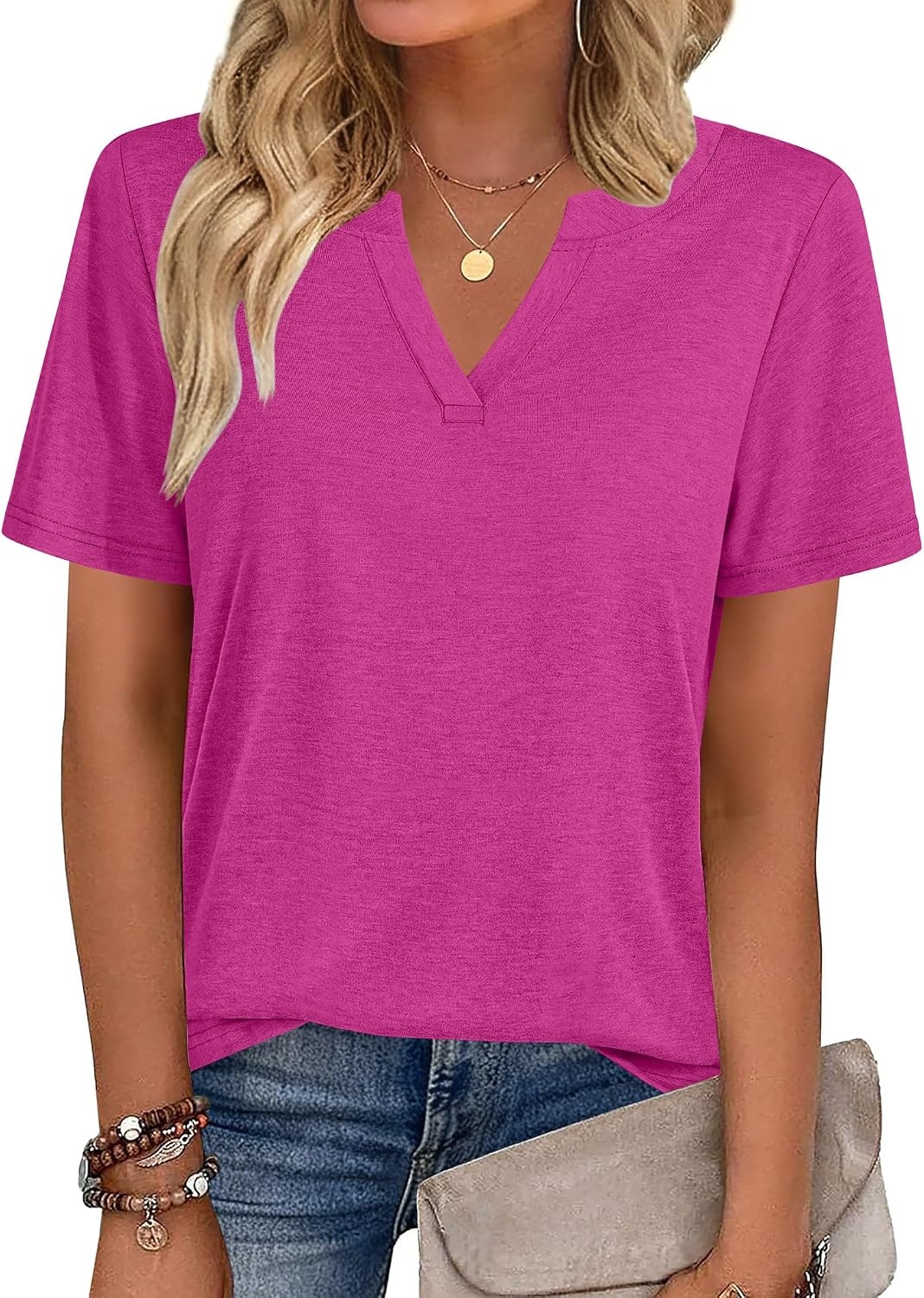 image:imageZeagoo Womens Tops Short Sleeve V Neck Tee Shirts Cute Dressy CasualBhot Pink