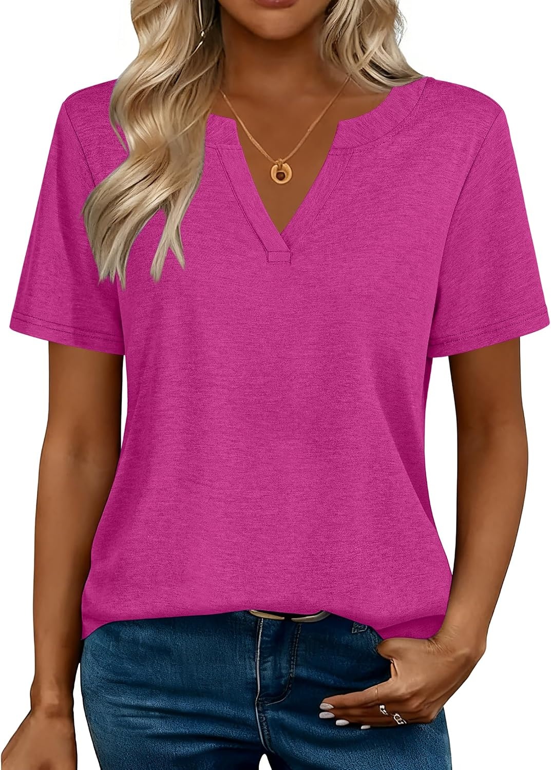 image:imageZeagoo Womens Tops Short Sleeve V Neck Tee Shirts Cute Dressy CasualBhot Pink