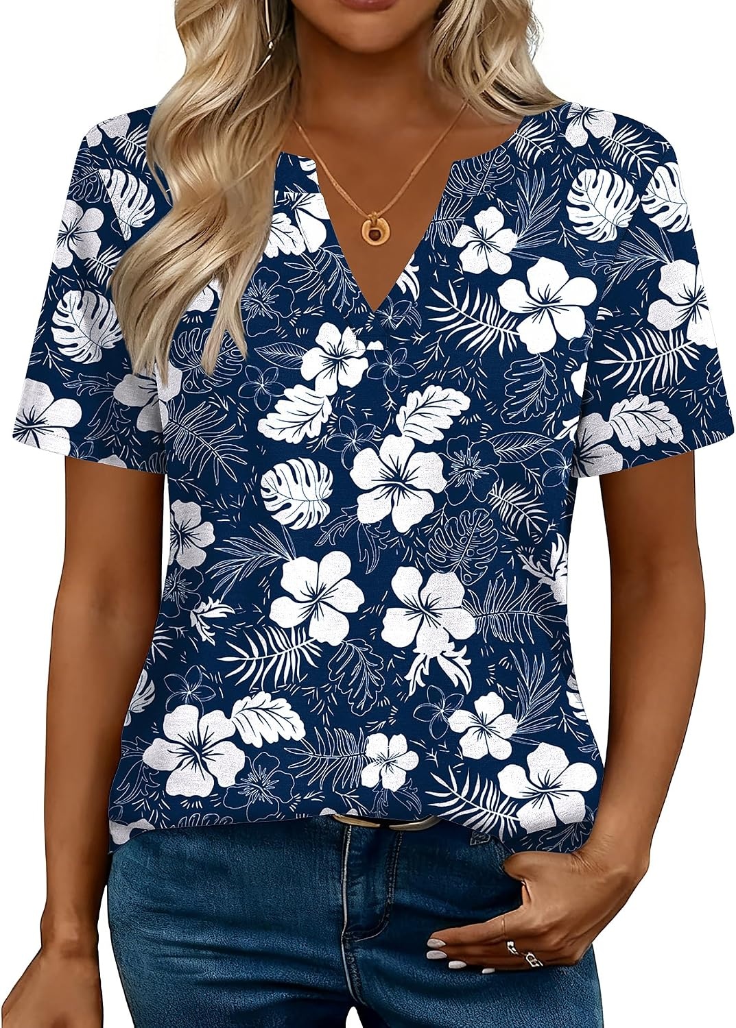image:imageZeagoo Womens Tops Short Sleeve V Neck Tee Shirts Cute Dressy CasualBlue Floral Sf157