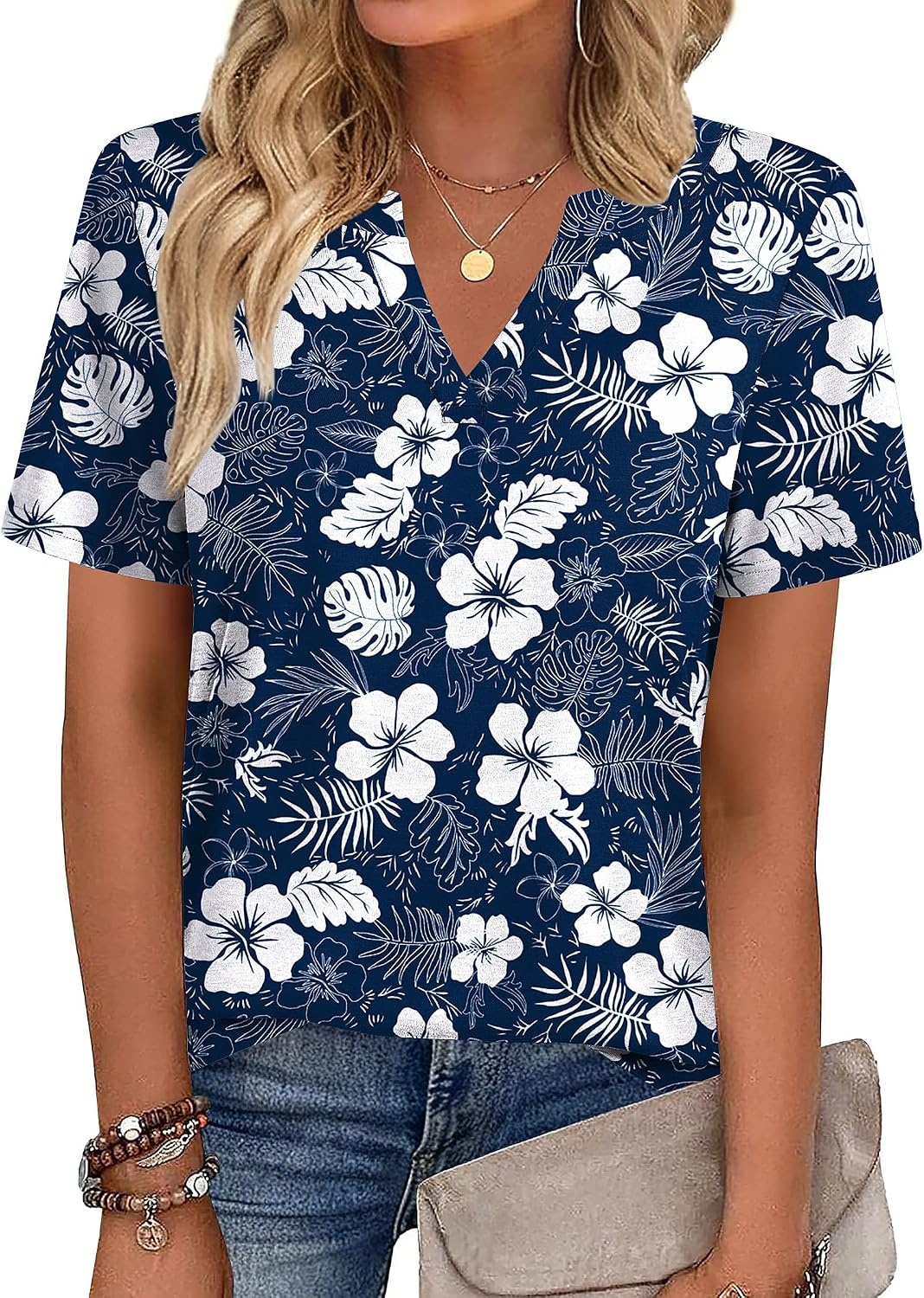 image:imageZeagoo Womens Tops Short Sleeve V Neck Tee Shirts Cute Dressy CasualBlue Floral Sf157