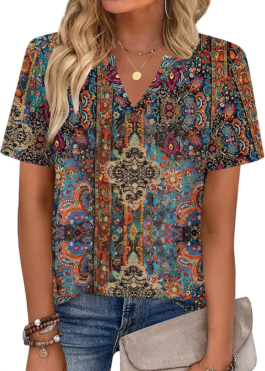 image:imageZeagoo Womens Tops Short Sleeve V Neck Tee Shirts Cute Dressy CasualBohemian Mz721