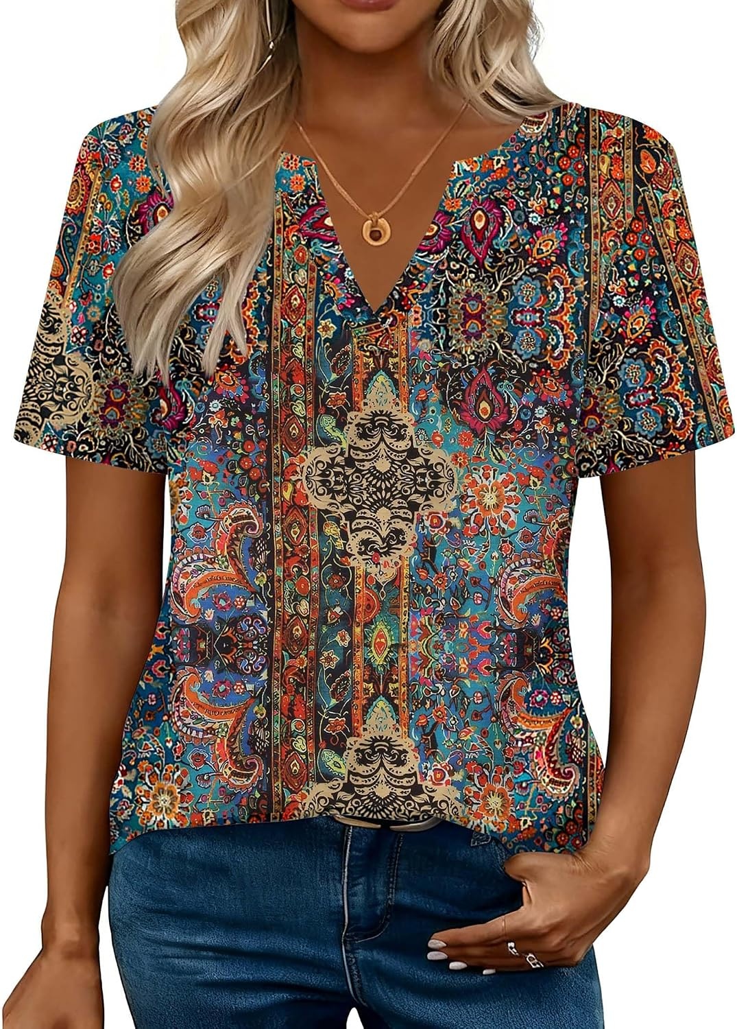 image:imageZeagoo Womens Tops Short Sleeve V Neck Tee Shirts Cute Dressy CasualBohemian Mz721