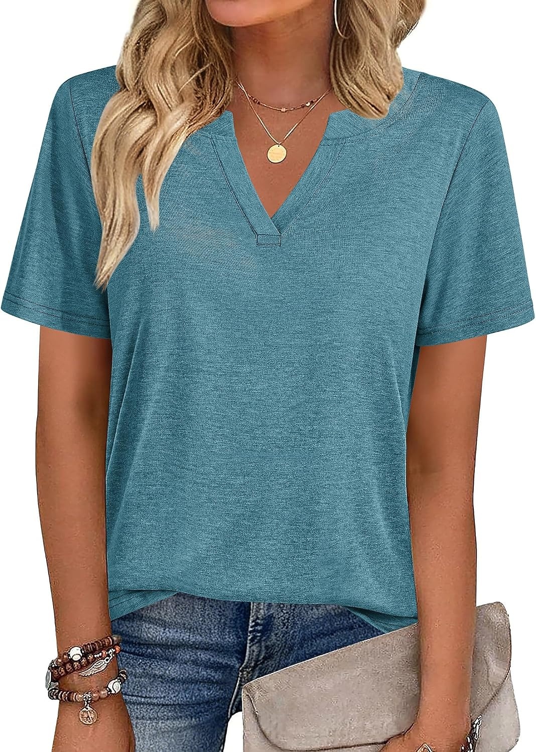image:imageZeagoo Womens Tops Short Sleeve V Neck Tee Shirts Cute Dressy CasualBturquoise
