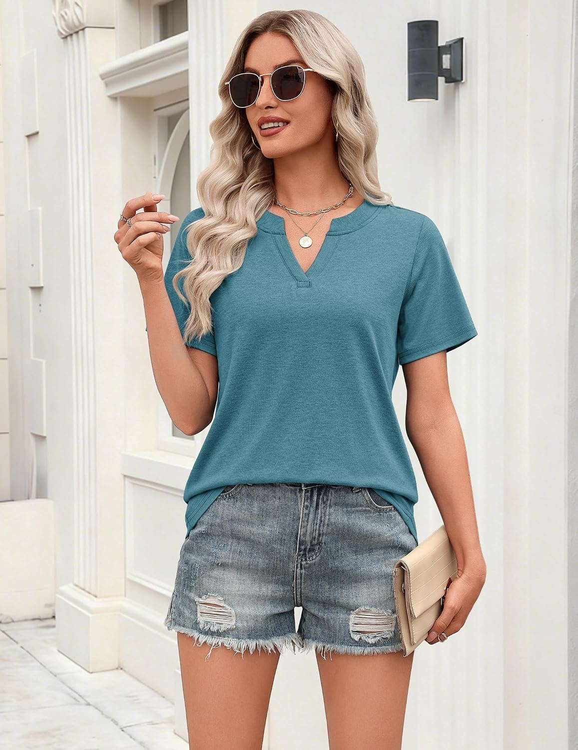 image:imageZeagoo Womens Tops Short Sleeve V Neck Tee Shirts Cute Dressy CasualBturquoise