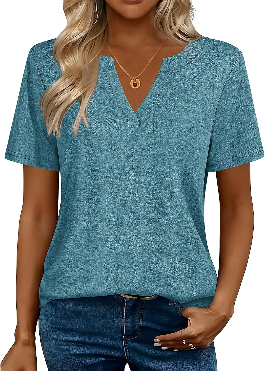 image:imageZeagoo Womens Tops Short Sleeve V Neck Tee Shirts Cute Dressy CasualBturquoise