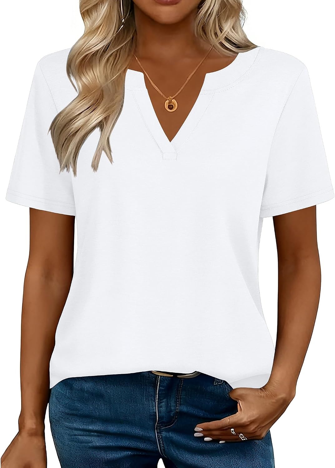 image:imageZeagoo Womens Tops Short Sleeve V Neck Tee Shirts Cute Dressy CasualBwhite