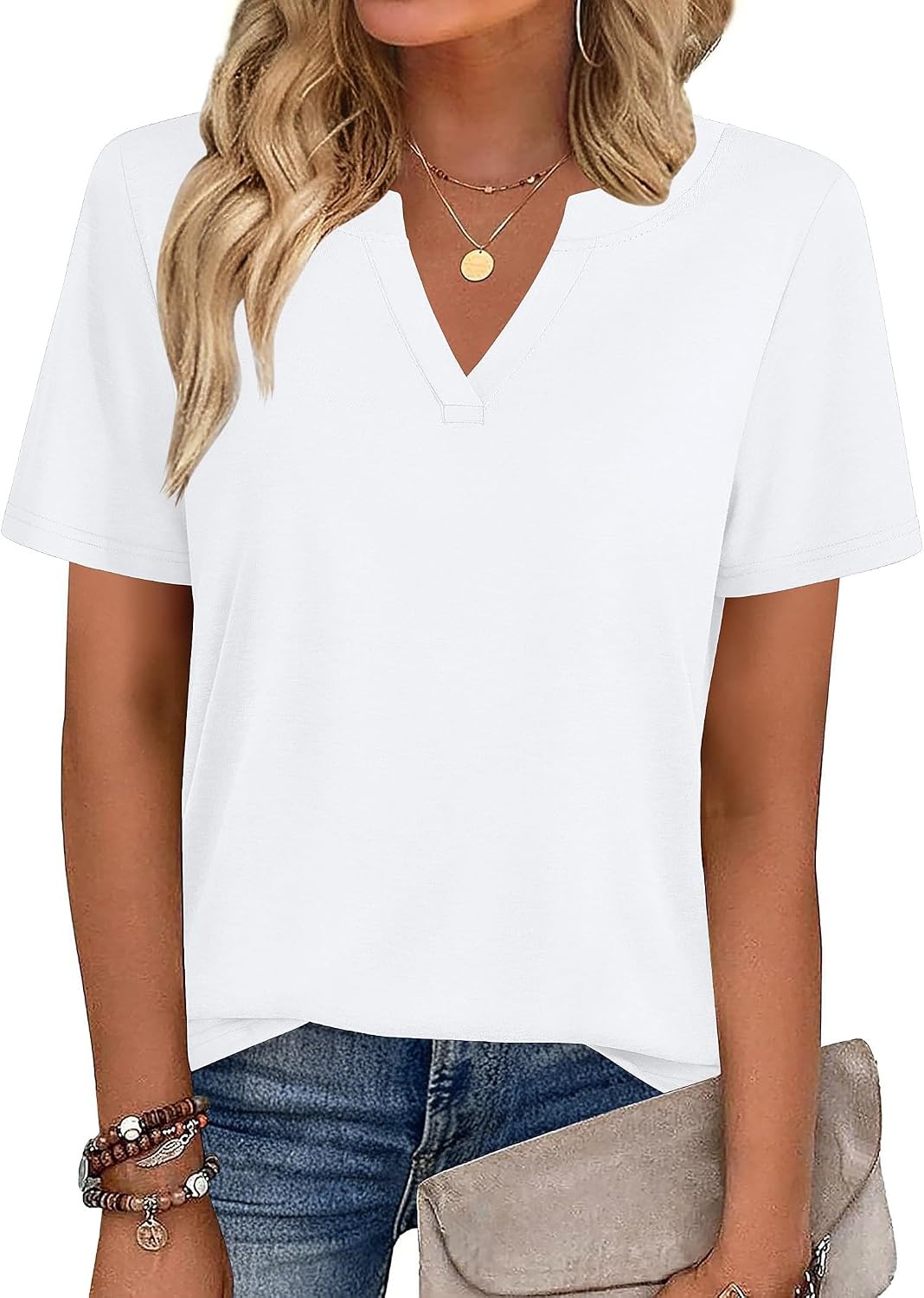 image:imageZeagoo Womens Tops Short Sleeve V Neck Tee Shirts Cute Dressy CasualBwhite