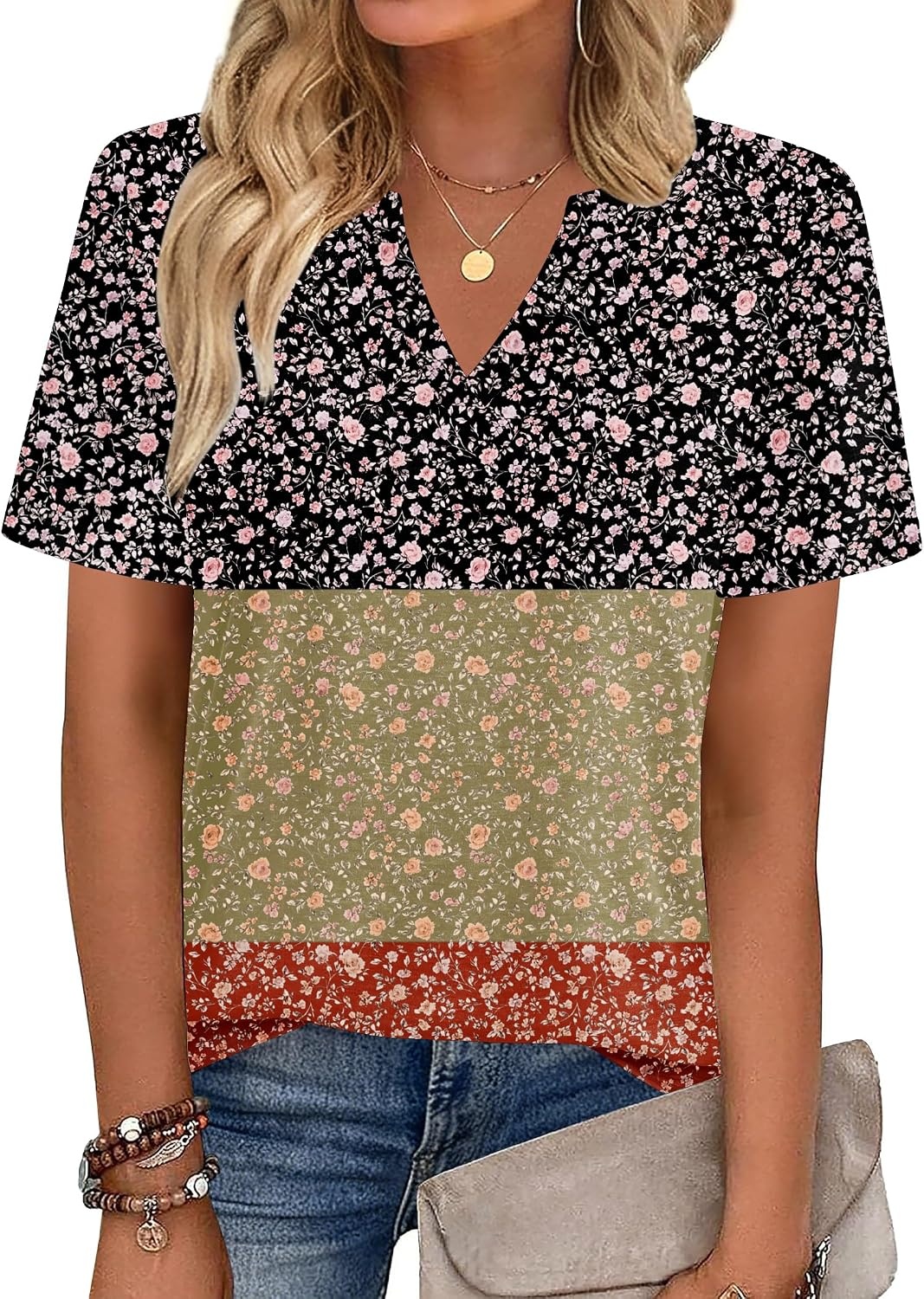 image:imageZeagoo Womens Tops Short Sleeve V Neck Tee Shirts Cute Dressy CasualColorful Flowers Xh553
