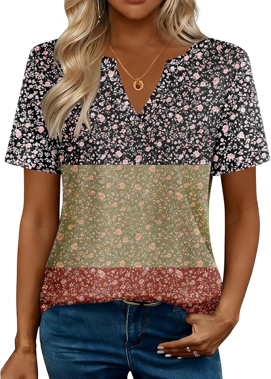image:imageZeagoo Womens Tops Short Sleeve V Neck Tee Shirts Cute Dressy CasualColorful Flowers Xh553