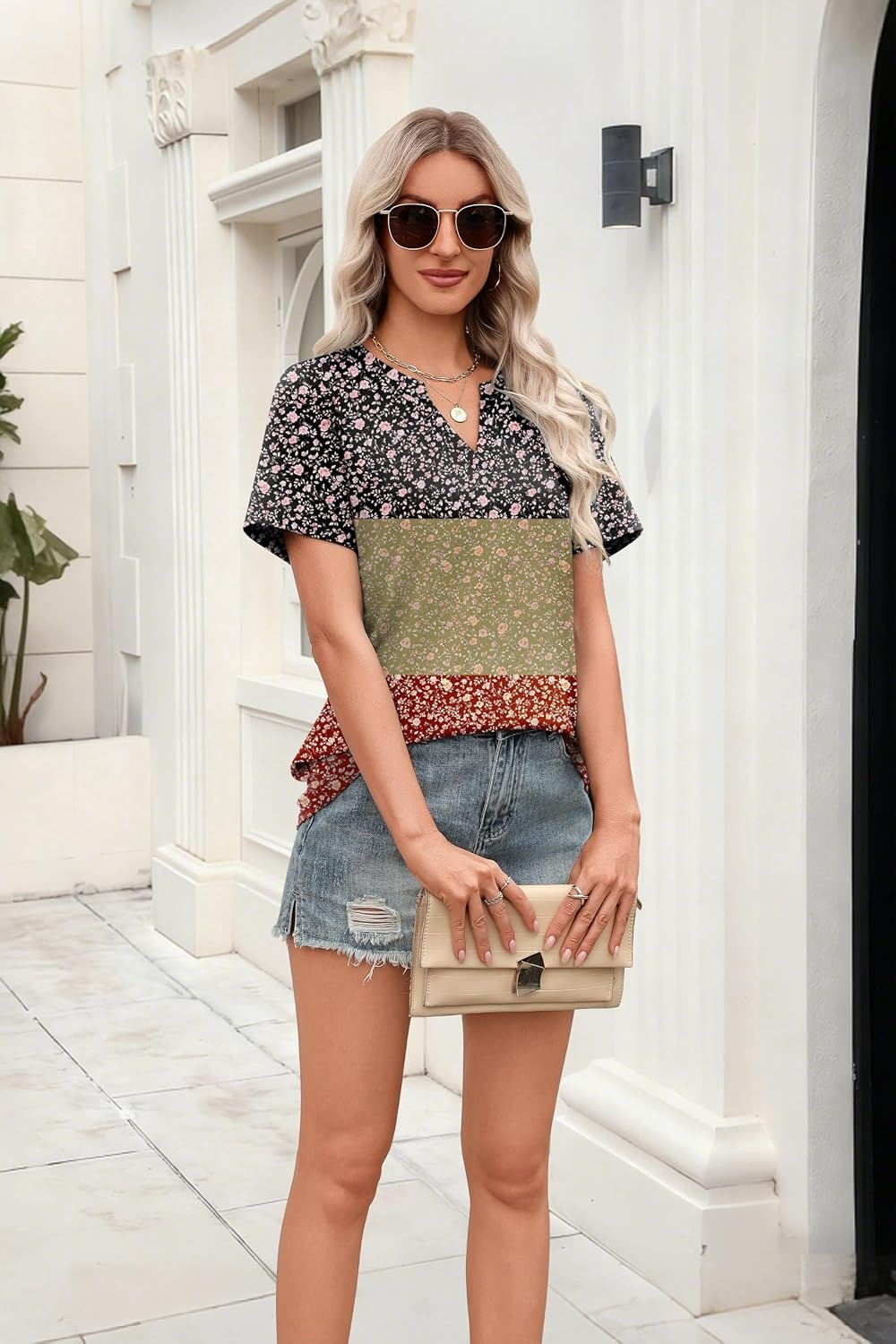 image:imageZeagoo Womens Tops Short Sleeve V Neck Tee Shirts Cute Dressy CasualColorful Flowers Xh553