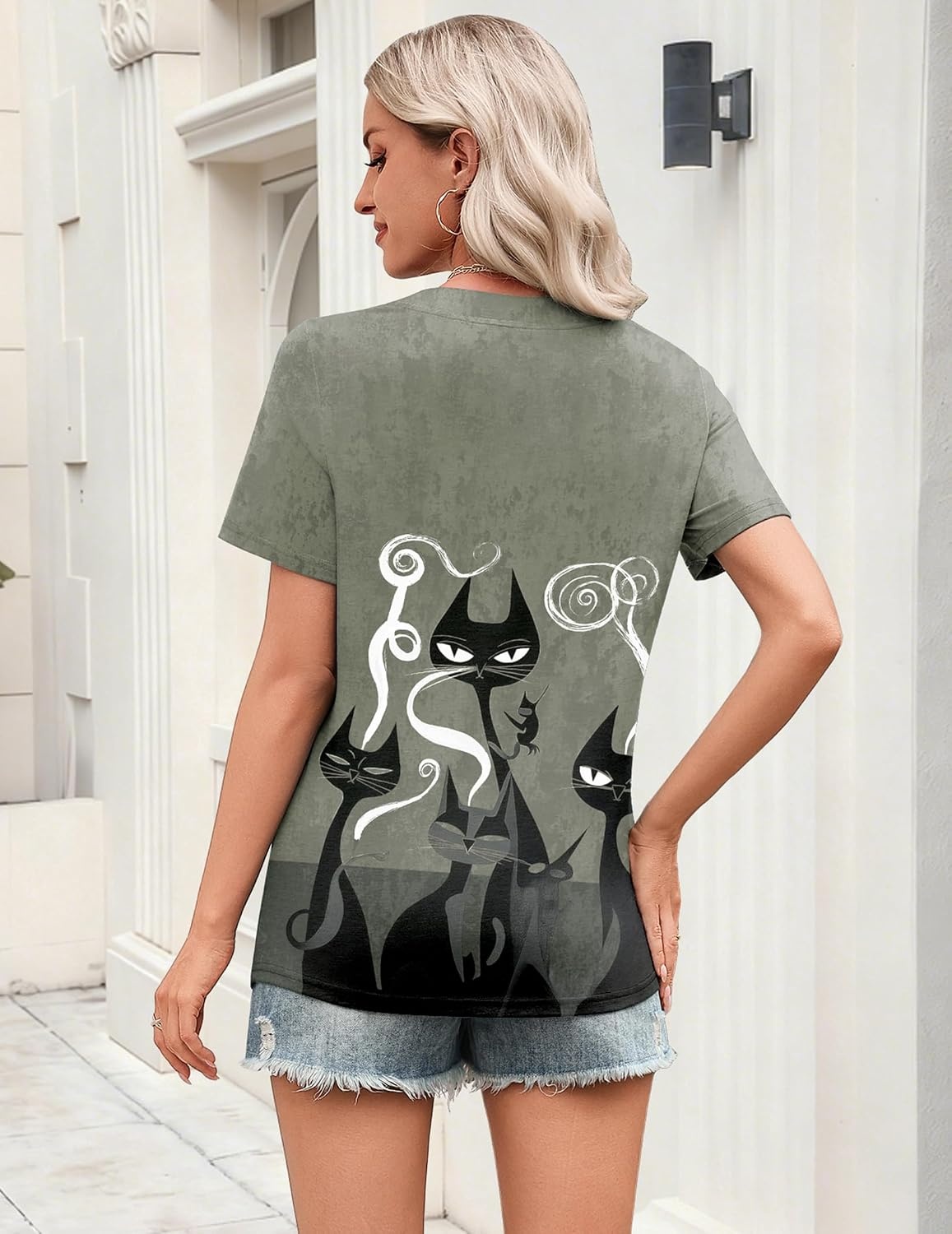 image:imageZeagoo Womens Tops Short Sleeve V Neck Tee Shirts Cute Dressy CasualGray Cat Dw176