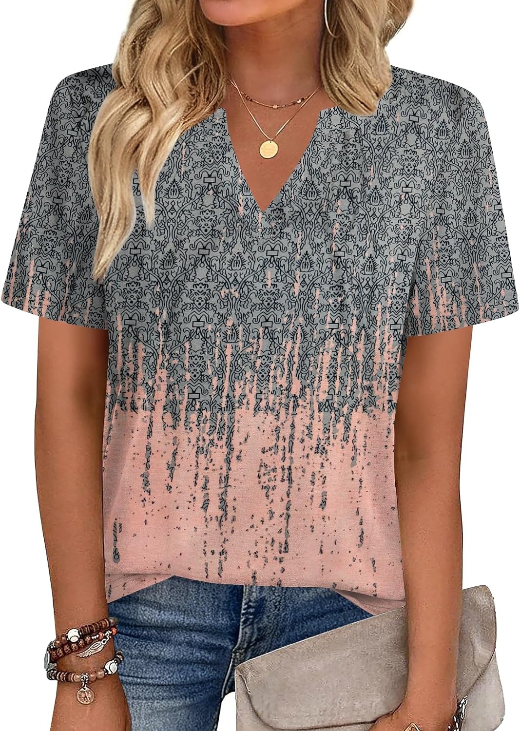 image:imageZeagoo Womens Tops Short Sleeve V Neck Tee Shirts Cute Dressy CasualGray Print