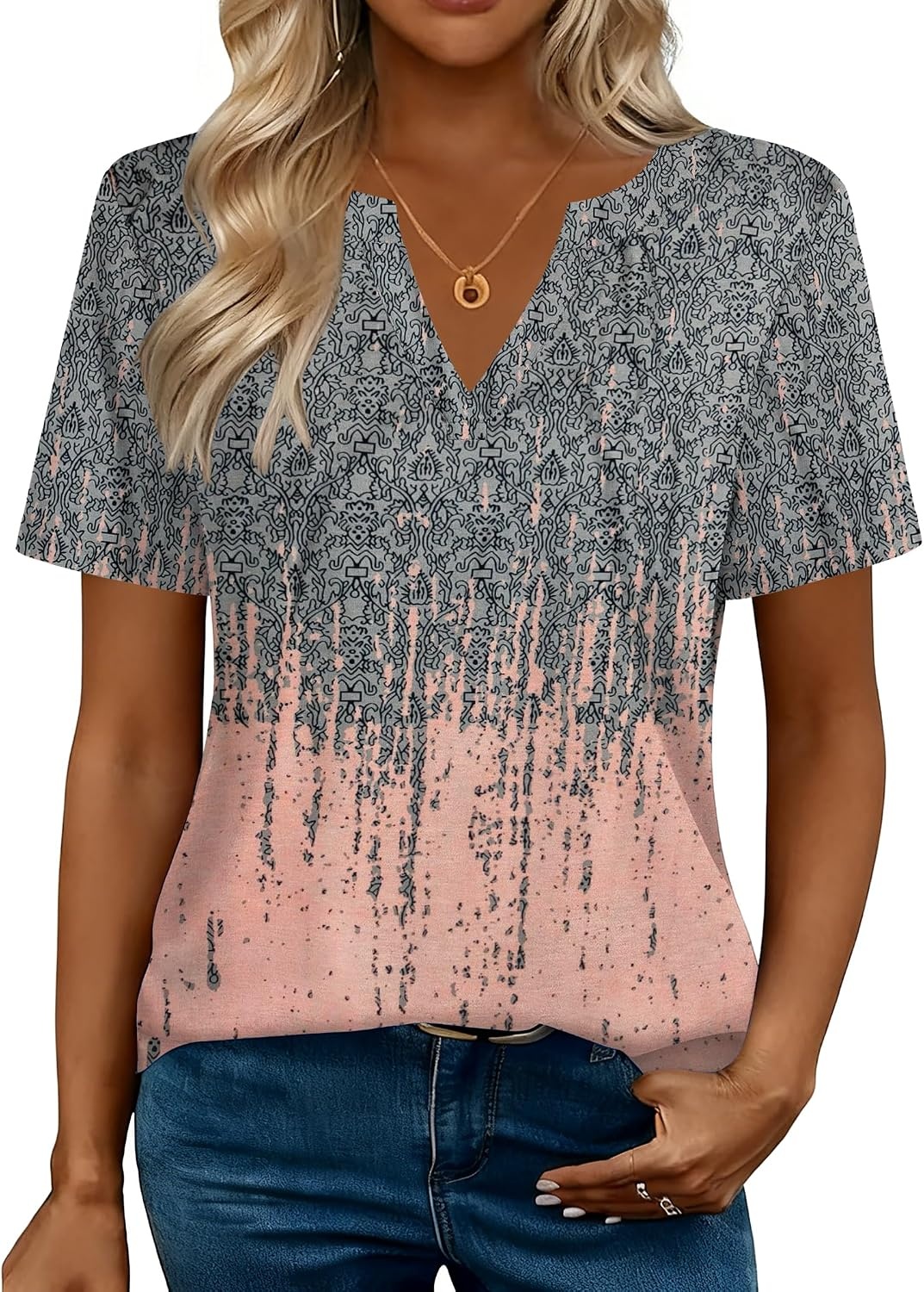 image:imageZeagoo Womens Tops Short Sleeve V Neck Tee Shirts Cute Dressy CasualGray Print