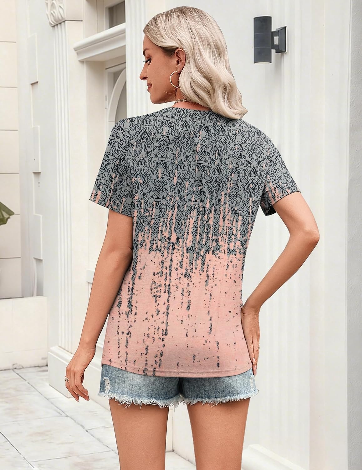 image:imageZeagoo Womens Tops Short Sleeve V Neck Tee Shirts Cute Dressy CasualGray Print