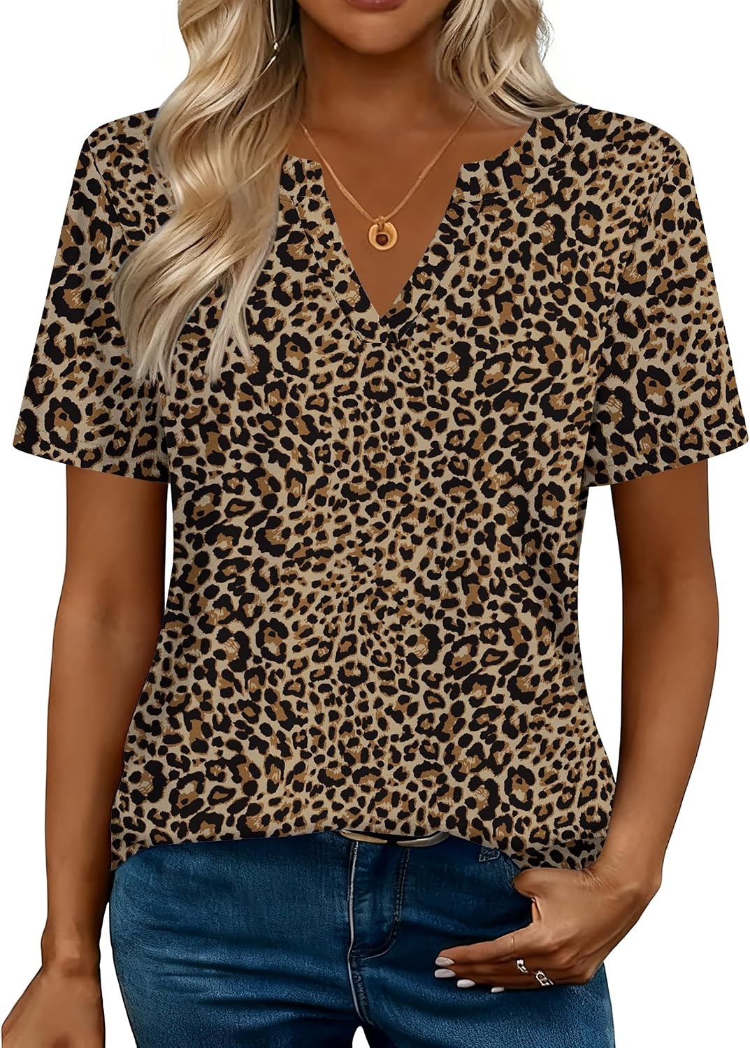 image:imageZeagoo Womens Tops Short Sleeve V Neck Tee Shirts Cute Dressy CasualLeopard Print An136
