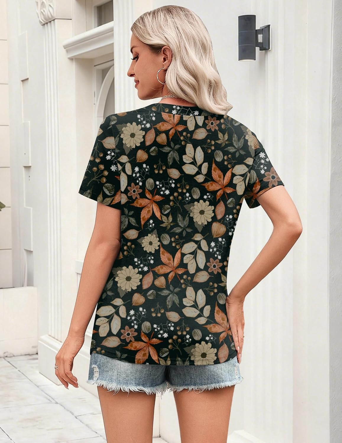 image:imageZeagoo Womens Tops Short Sleeve V Neck Tee Shirts Cute Dressy CasualMaple Leaf Wf157