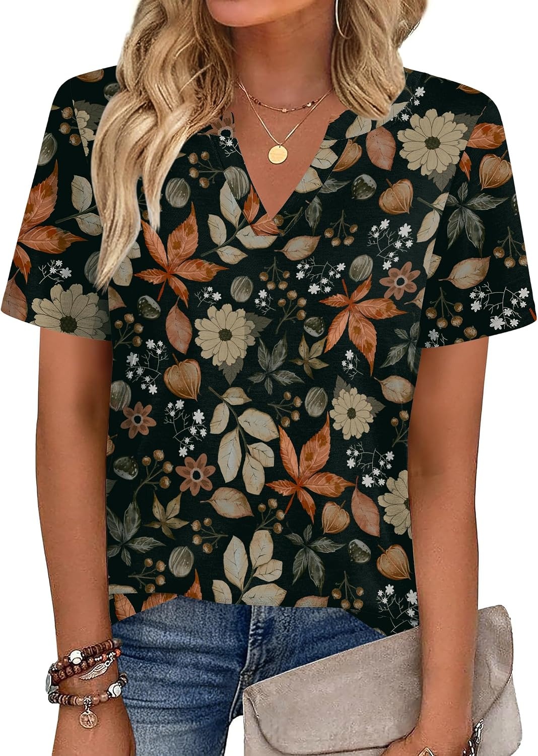 image:imageZeagoo Womens Tops Short Sleeve V Neck Tee Shirts Cute Dressy CasualMaple Leaf Wf157