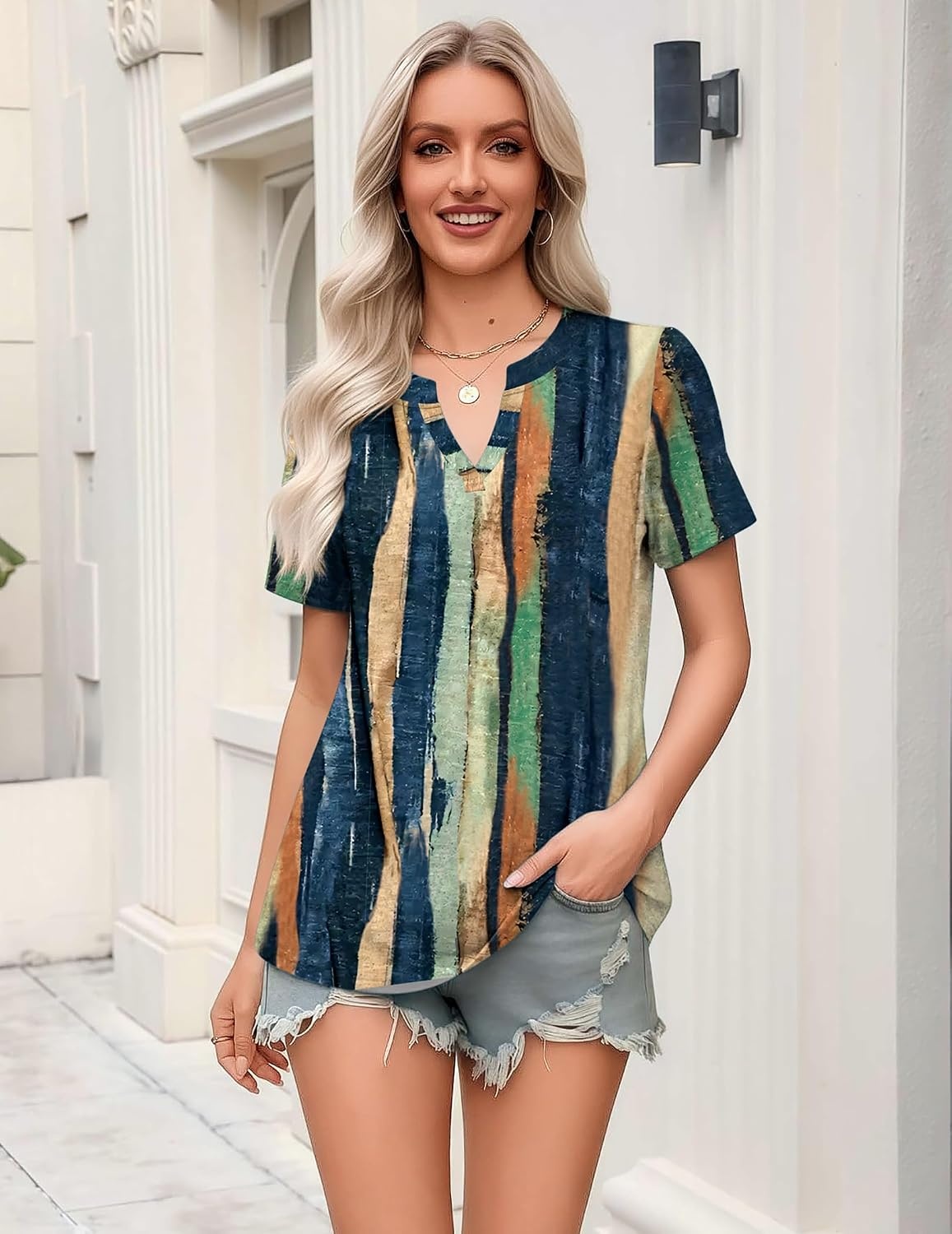 image:imageZeagoo Womens Tops Short Sleeve V Neck Tee Shirts Cute Dressy CasualMulticolorcx289
