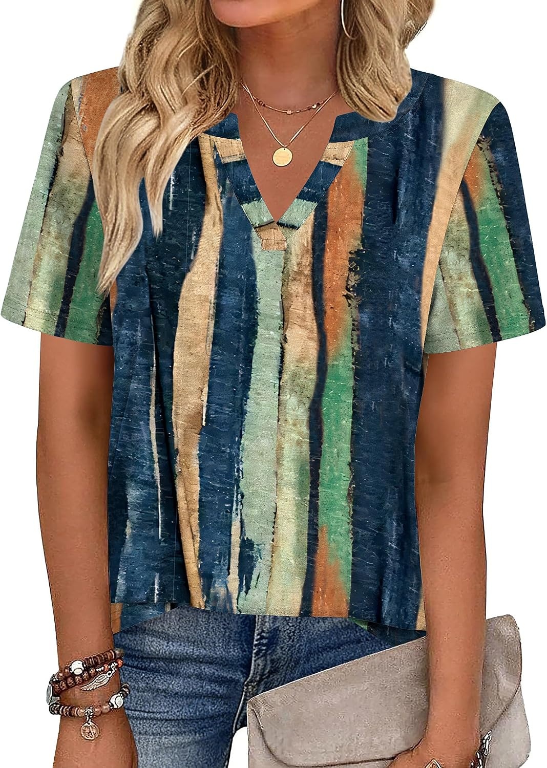 image:imageZeagoo Womens Tops Short Sleeve V Neck Tee Shirts Cute Dressy CasualMulticolorcx289