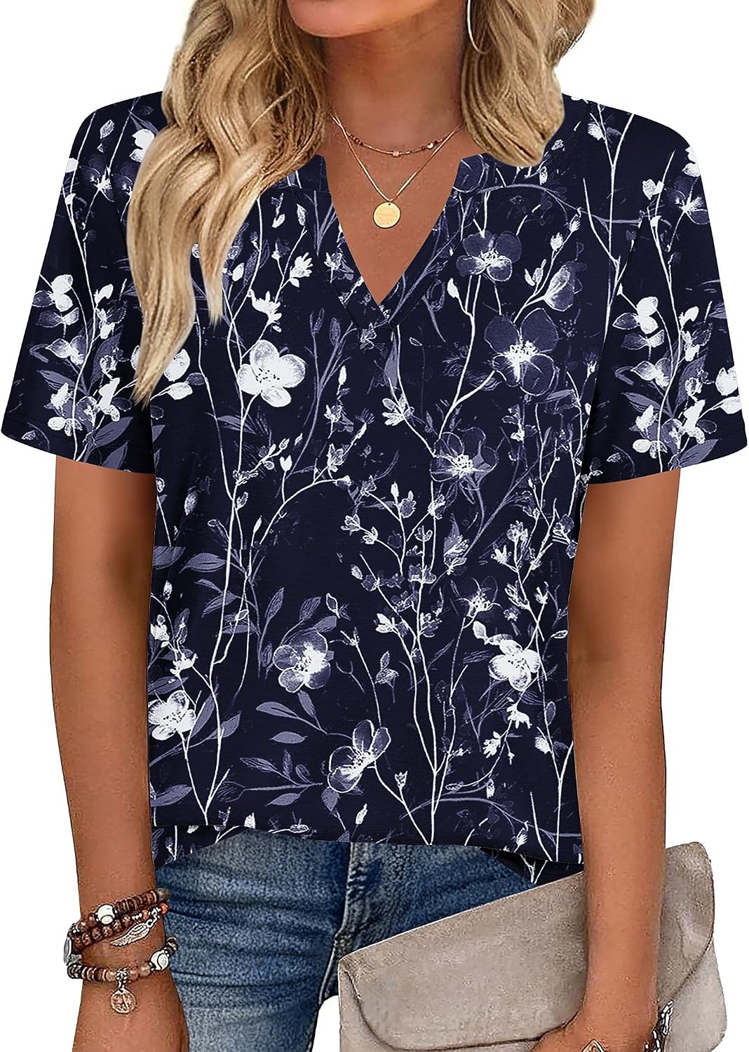 image:imageZeagoo Womens Tops Short Sleeve V Neck Tee Shirts Cute Dressy CasualNavy Floral Sf180