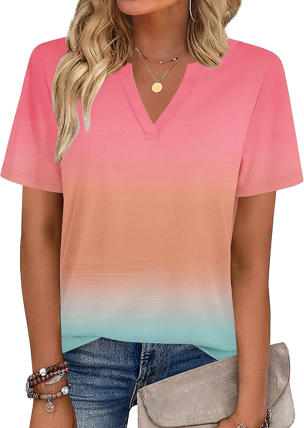 image:imageZeagoo Womens Tops Short Sleeve V Neck Tee Shirts Cute Dressy CasualPink Jb218