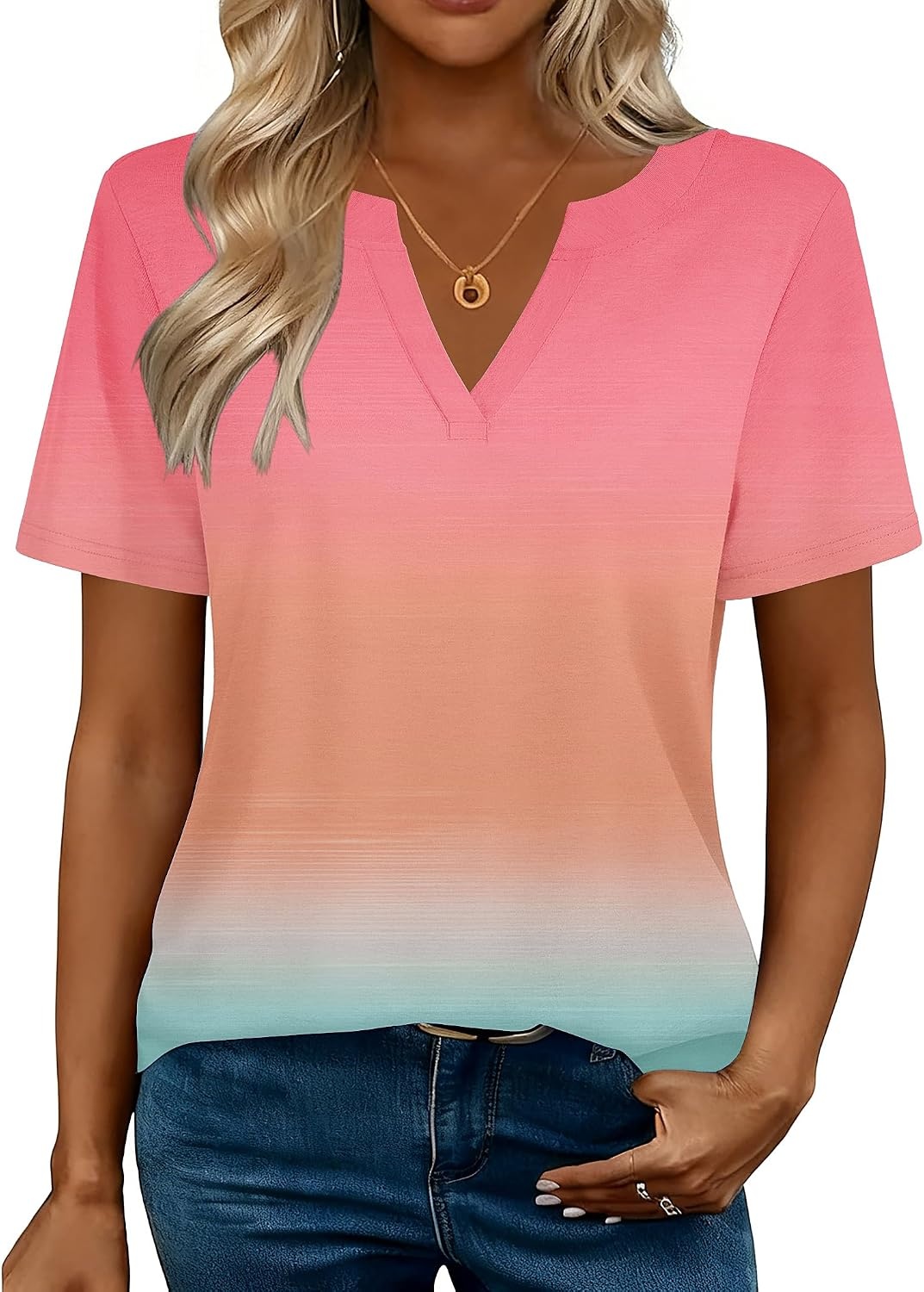 image:imageZeagoo Womens Tops Short Sleeve V Neck Tee Shirts Cute Dressy CasualPink Jb218