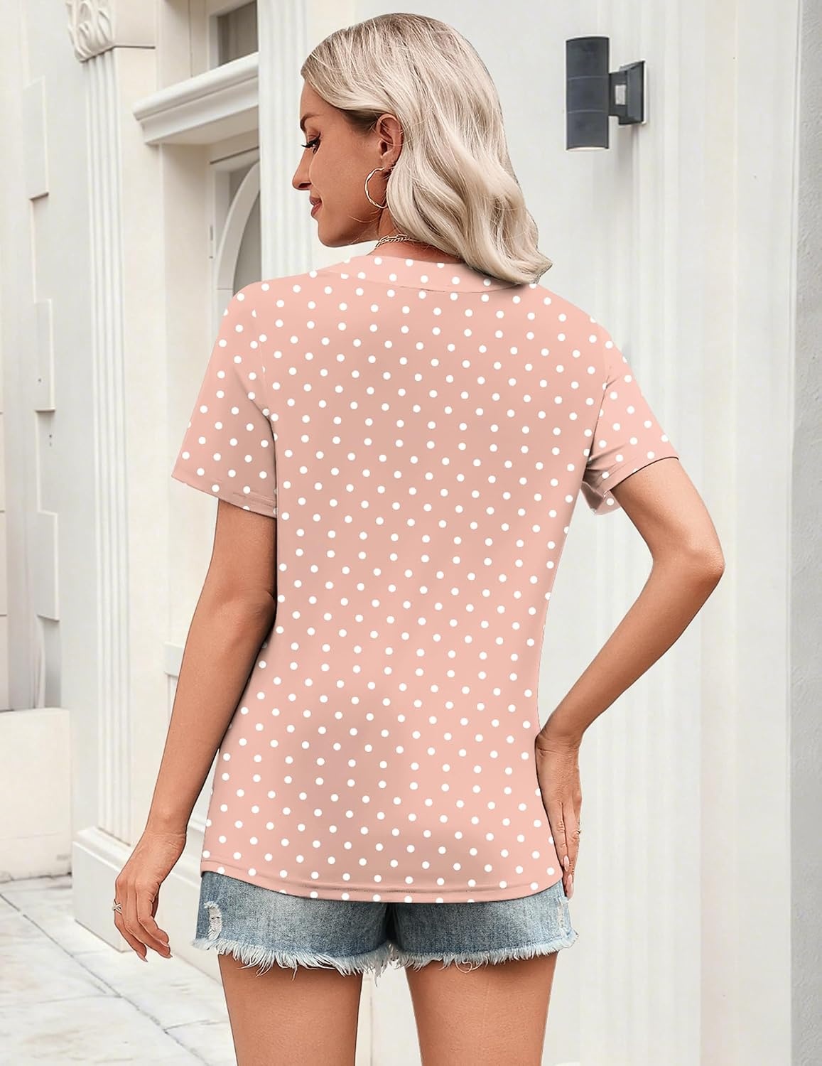 image:imageZeagoo Womens Tops Short Sleeve V Neck Tee Shirts Cute Dressy CasualPink Polka Dots Jh1