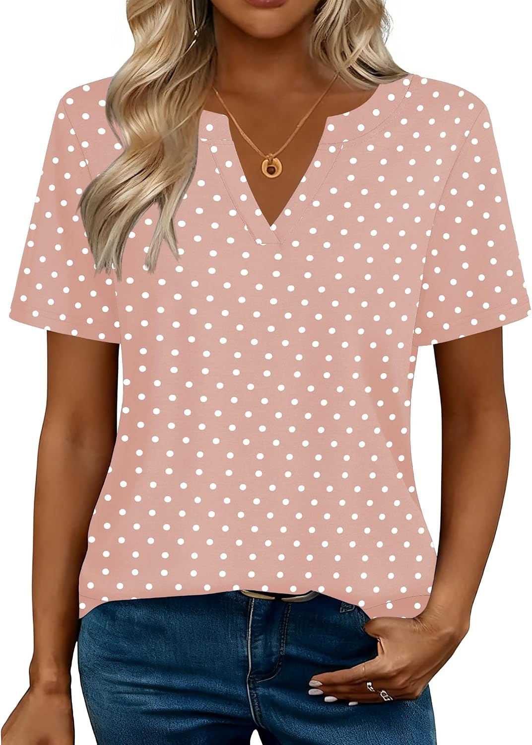 image:imageZeagoo Womens Tops Short Sleeve V Neck Tee Shirts Cute Dressy CasualPink Polka Dots Jh1