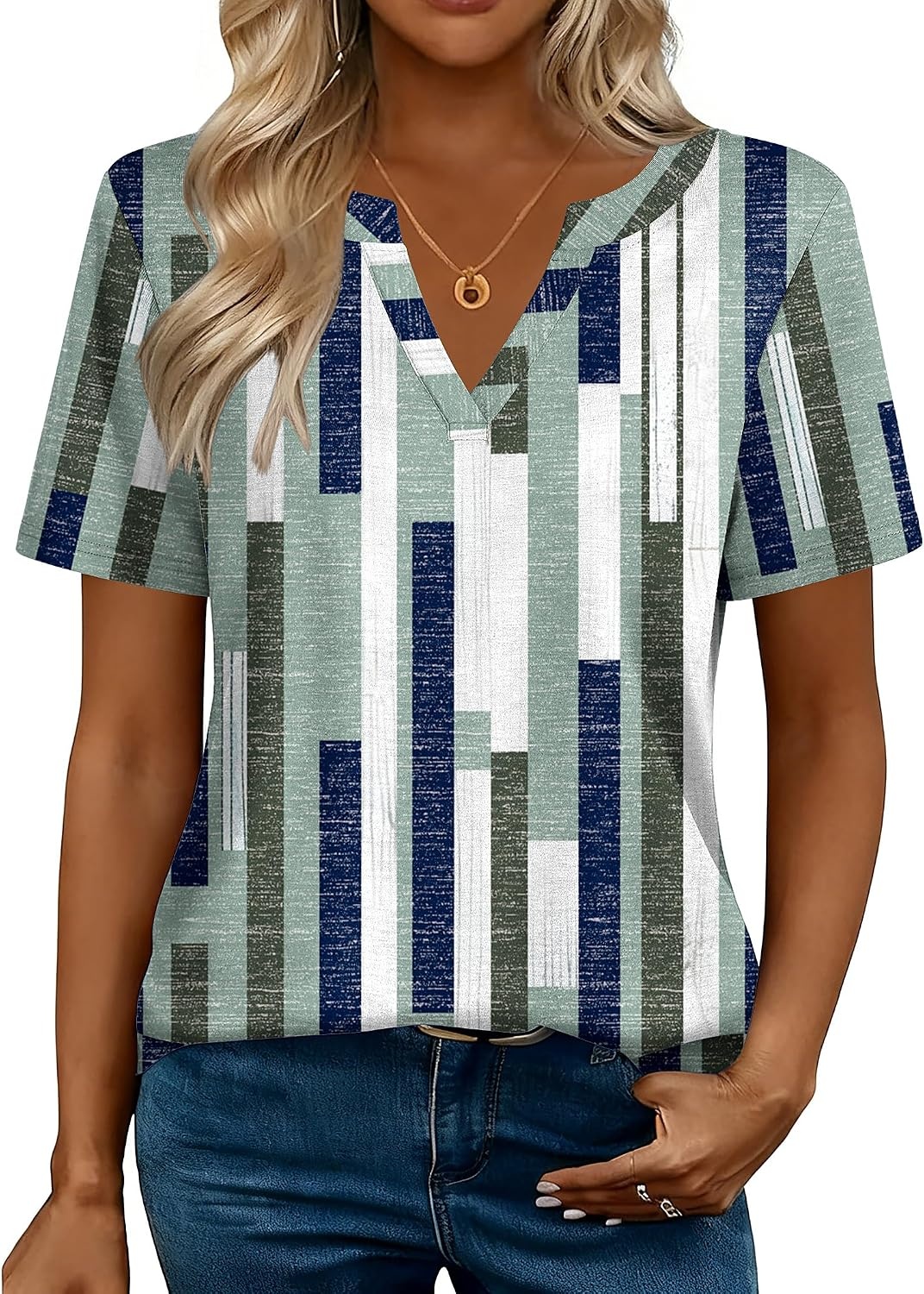 image:imageZeagoo Womens Tops Short Sleeve V Neck Tee Shirts Cute Dressy CasualStripes Jh530