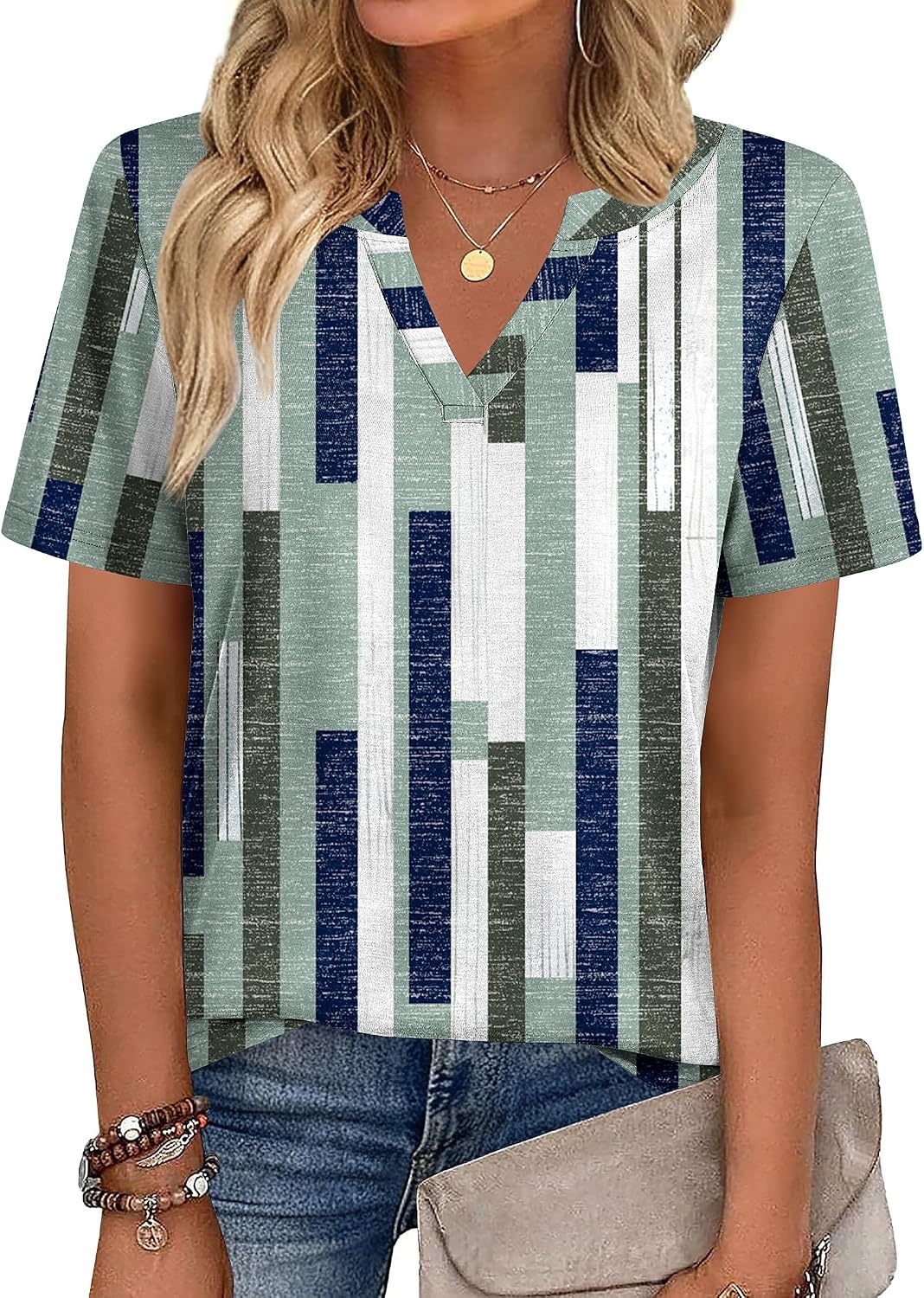 image:imageZeagoo Womens Tops Short Sleeve V Neck Tee Shirts Cute Dressy CasualStripes Jh530