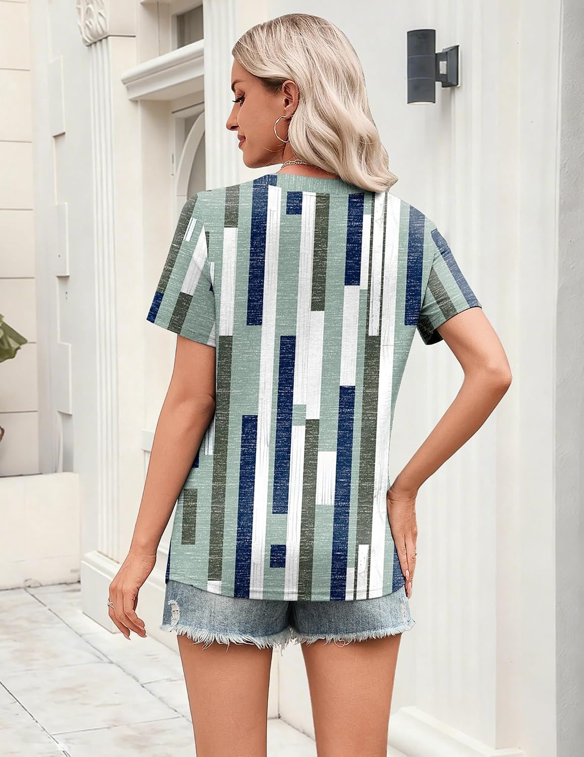 image:imageZeagoo Womens Tops Short Sleeve V Neck Tee Shirts Cute Dressy CasualStripes Jh530