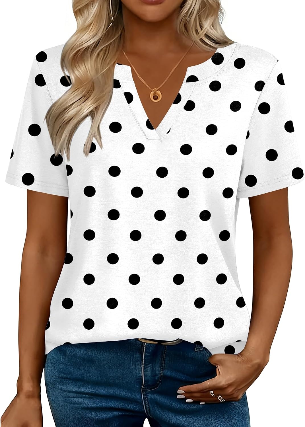 image:imageZeagoo Womens Tops Short Sleeve V Neck Tee Shirts Cute Dressy CasualWhite Polka Dots Jh592
