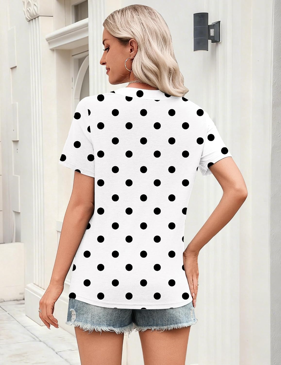 image:imageZeagoo Womens Tops Short Sleeve V Neck Tee Shirts Cute Dressy CasualWhite Polka Dots Jh592
