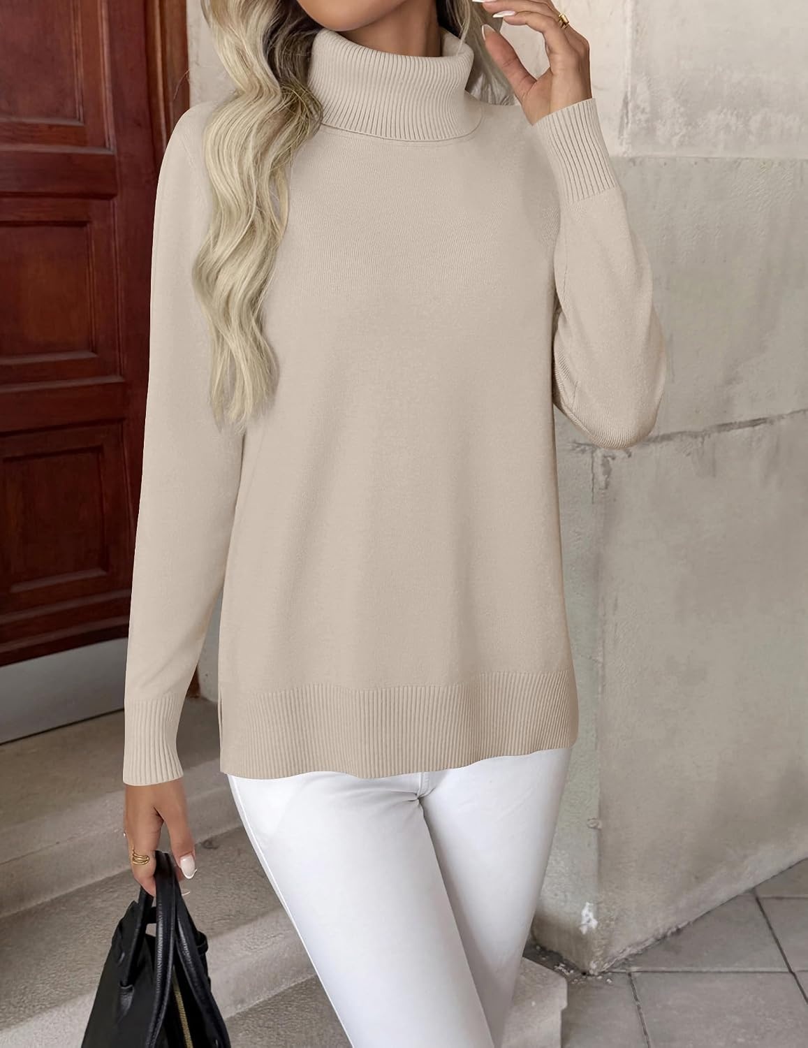 image:imageZeagoo Womens Turtleneck Sweater Long Sleeve Casual Knit Pullover Top 2026Apricot
