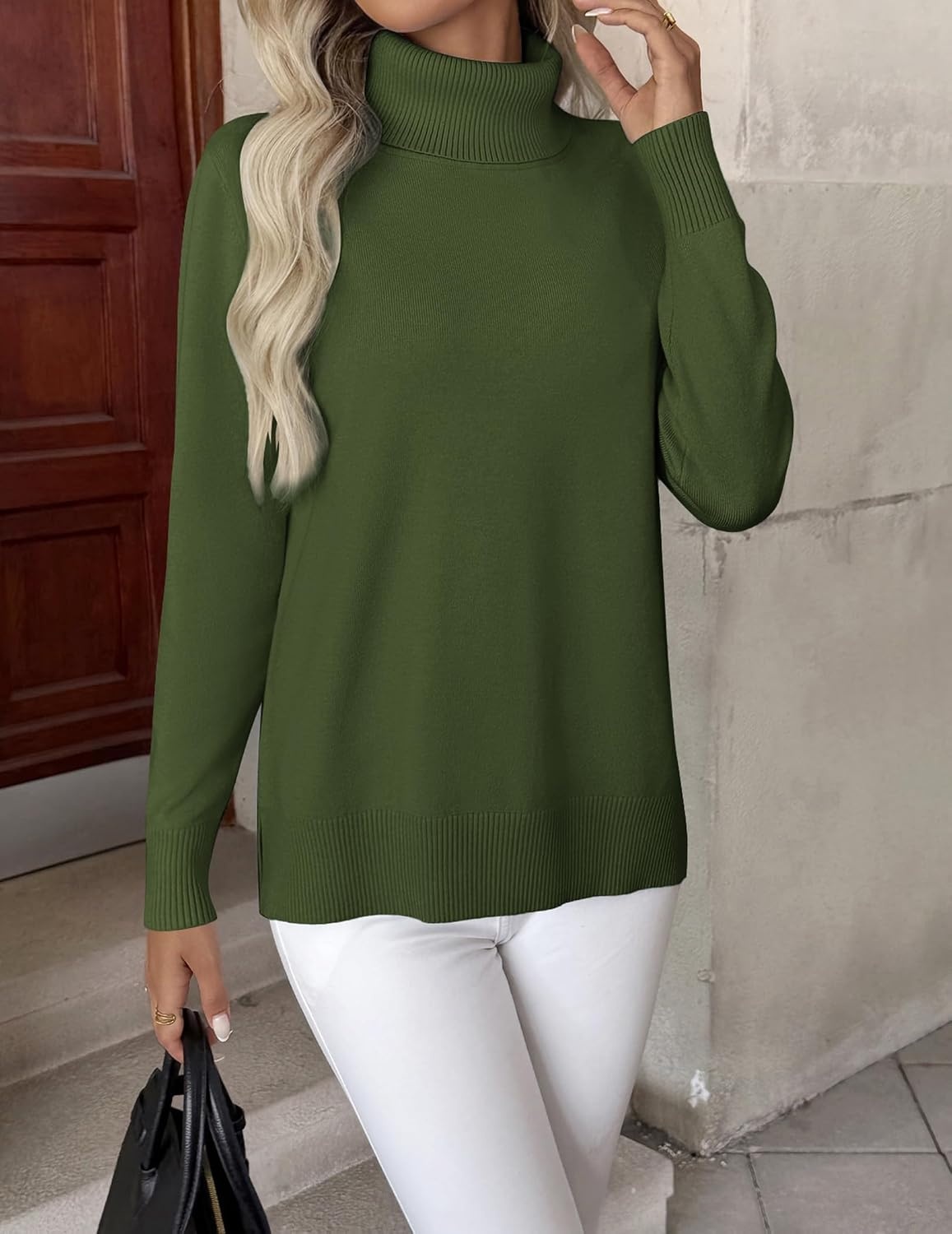 image:imageZeagoo Womens Turtleneck Sweater Long Sleeve Casual Knit Pullover Top 2026Army Green