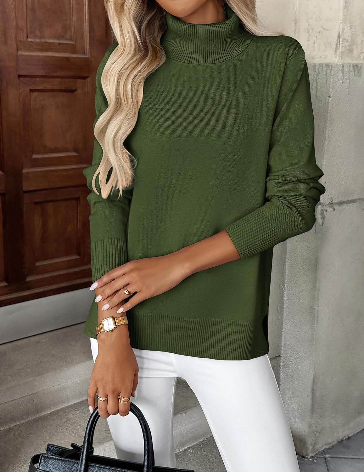 image:imageZeagoo Womens Turtleneck Sweater Long Sleeve Casual Knit Pullover Top 2026Army Green